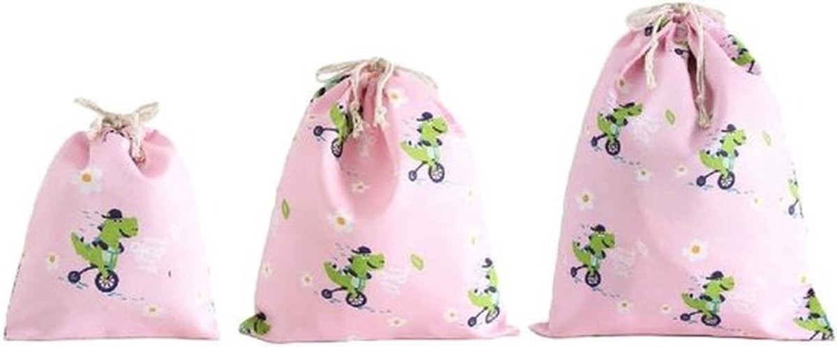 Opbergzakken - 3 pack - Herbruikbaar - Ademend - Trekkoord - Opbergtassen - Geschikt voor Kleine geschenken Snoep Reiskleding Sokken
