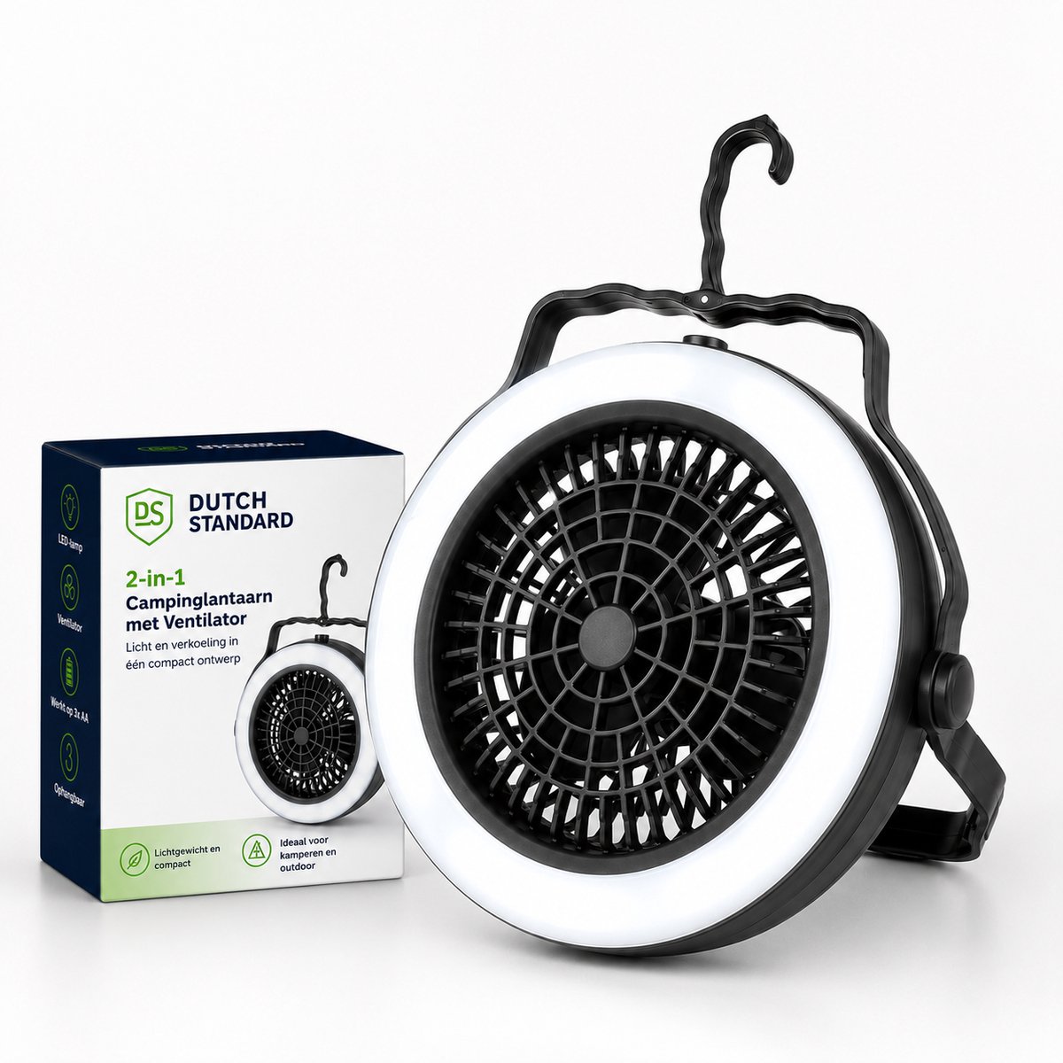 2-in-1 Campinglamp met Ventilator – Ophangbare Tentlamp en Plafondventilator – Werkt op 3x AA Batterijen – LED Licht