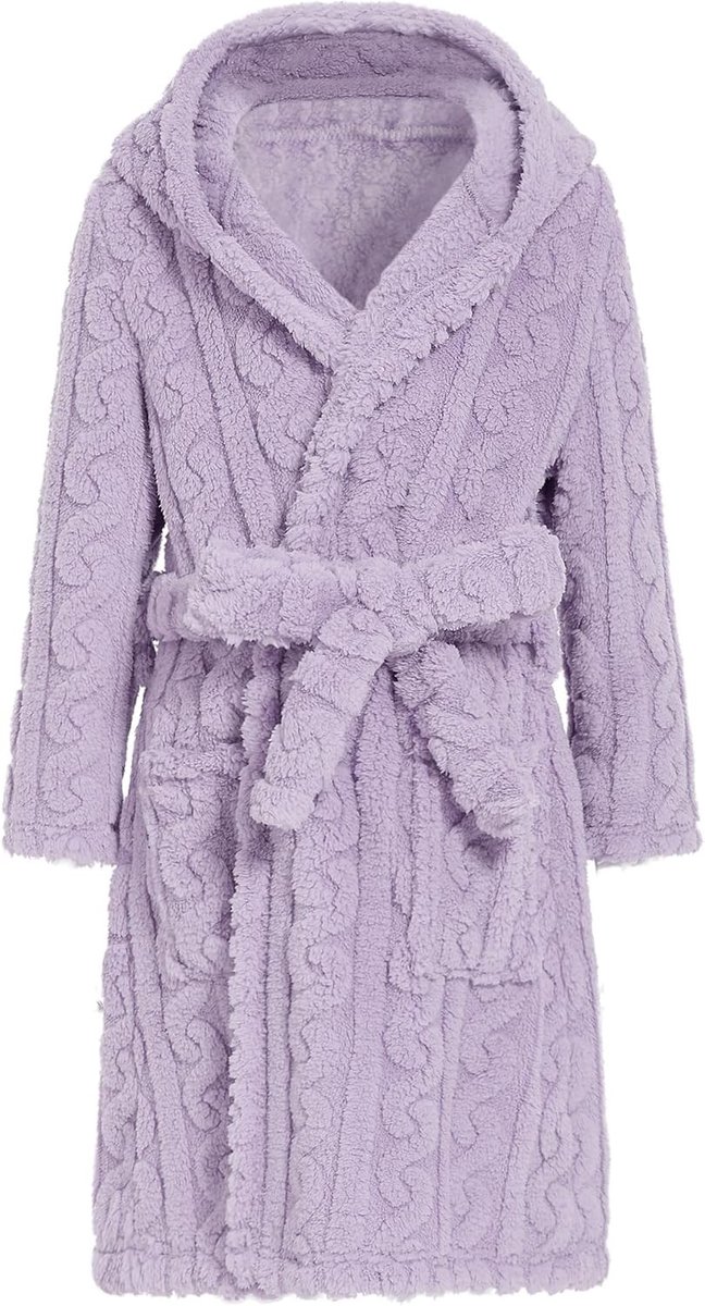 Meisjes badjas van fleece met capuchon, warme en zachte badjas voor kinderen van 4-14 jaar, ideaal voor thuis en na het baden