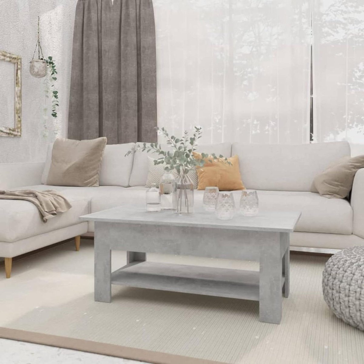 Salontafel - Bijzettafel Theetafel - Woonkamer Organisatie - Met Opbergplank - 102x55x42 cm - Beton Grijs