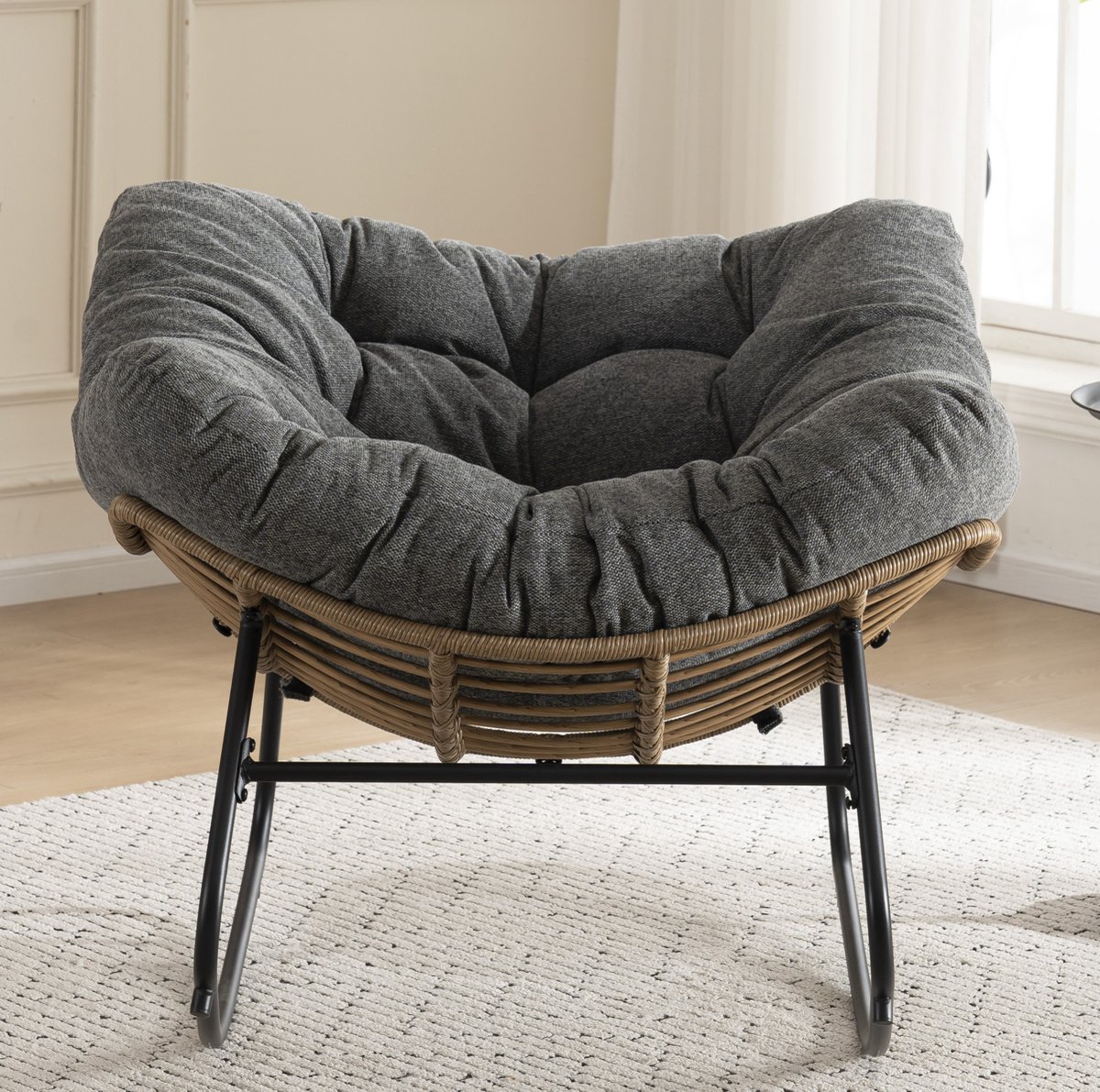MIVRAY Schommelstoel 102 x 98 x 77 cm - Ergonomisch Ontspannen Voor Woonkamer En Slaapkamer - Chenille En Metaal - Grijs