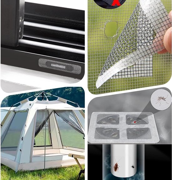 Vliegengaas Reparatie - Reparatietape Gaas - Muggen Buiten Houden - Glasvezel Materiaal - 10 stuks - Grijs — afbeelding 4