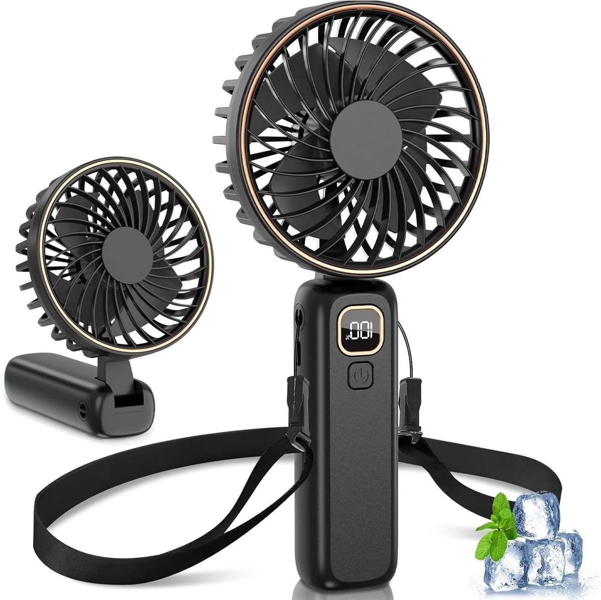 Draagbare Ventilator - Handventilator Mini Fan - Koelte Binnen Buiten - 6 Snelheden LED Display - 4000mAh Batterij - Zwart