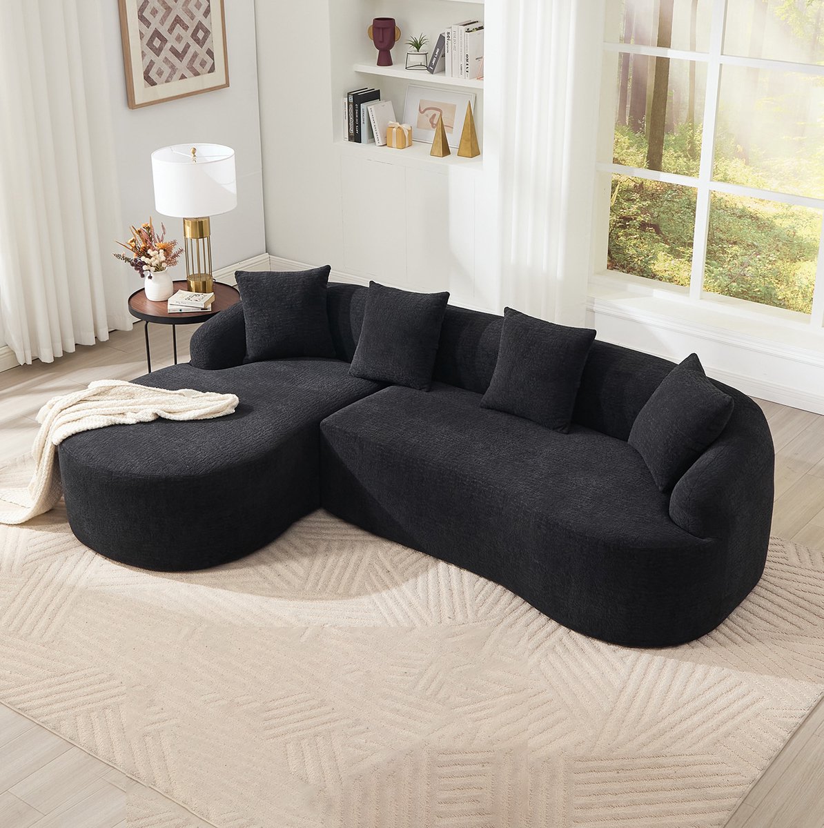 MIVRAY Hoekbank 243 x 150 cm - Modulaire Curved Bank Met Linkse Chaise Longue - 3-Zits Voo