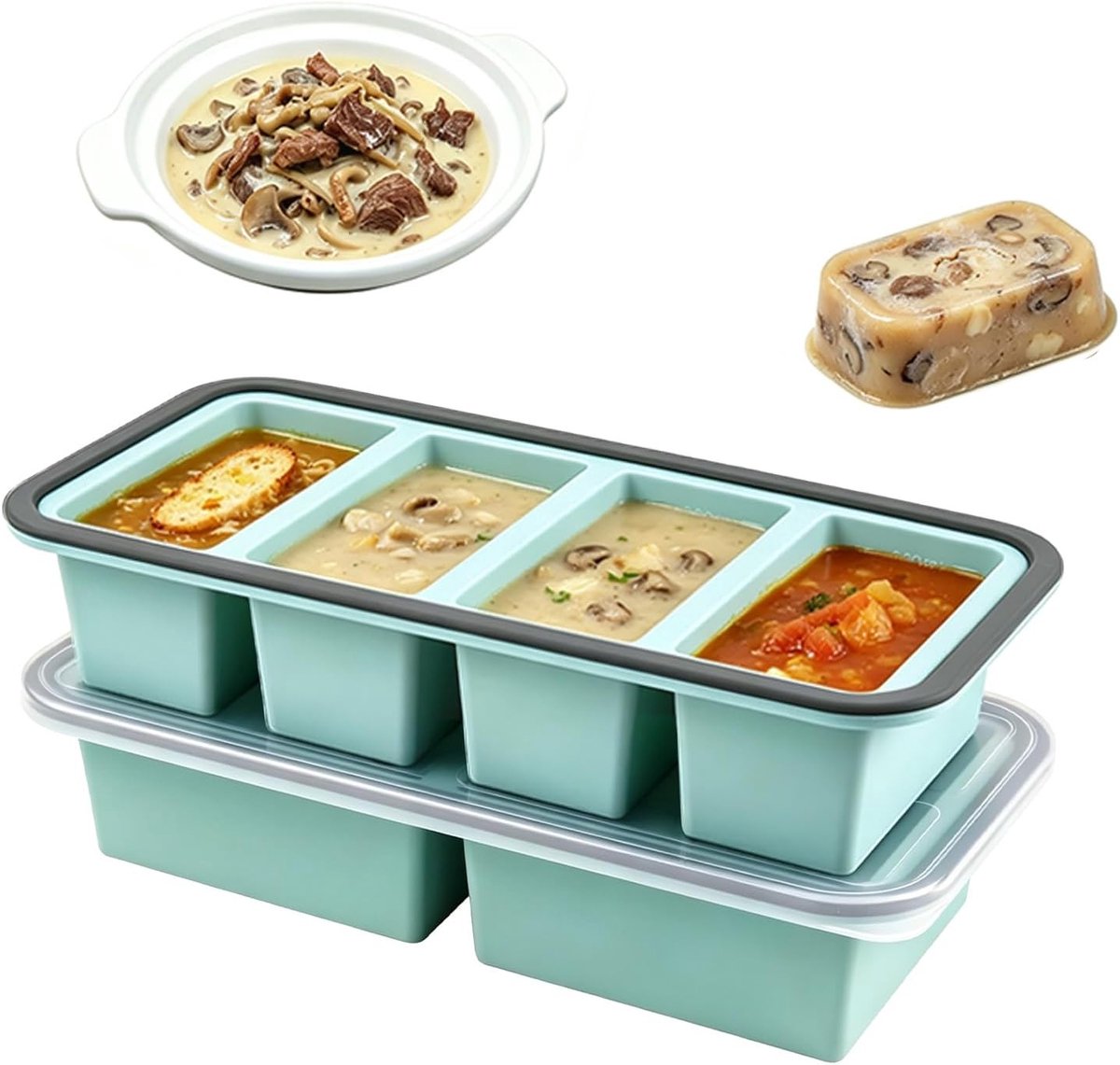 Extra grote siliconen vriesvormen met deksel - Ideaal voor soep, bouillon en saus invriezen, BPA-vrij en duurzaam
