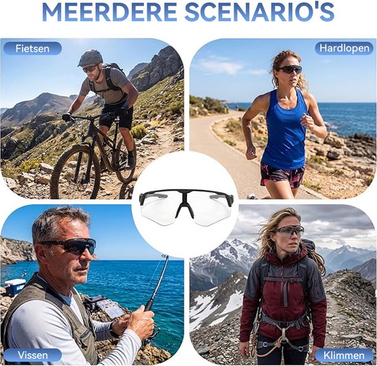 Zelfverkleurende sportfietsbril voor heren en dames - UV400 fietszonnebril - geschikt voor racefiets en mountainbike - hardloopbril — afbeelding 5
