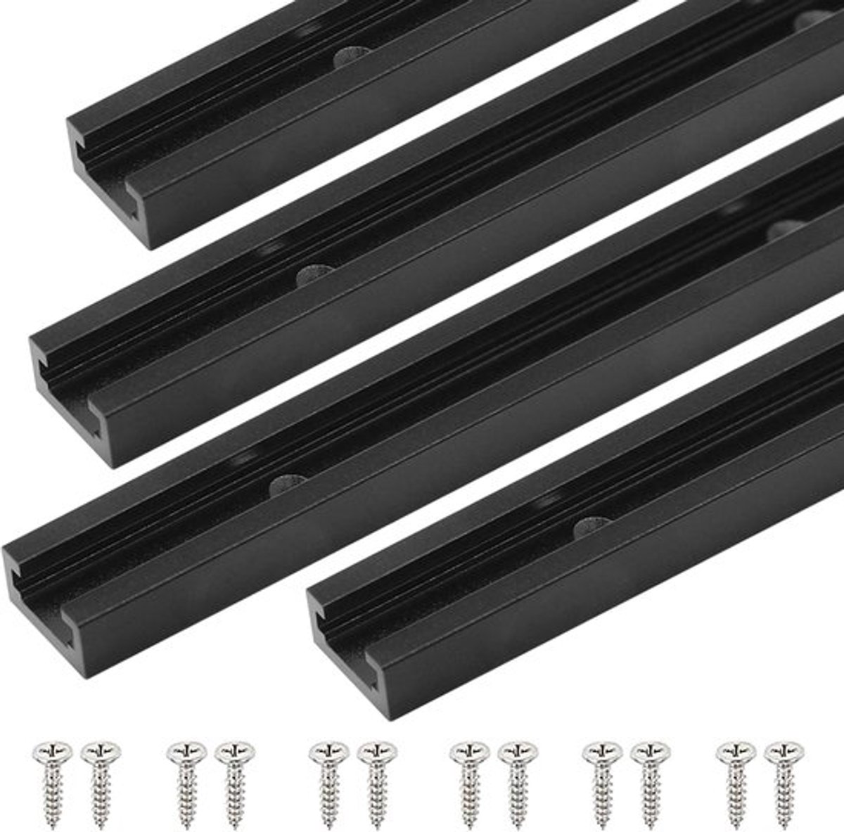 305 mm T-Rail, T-Groove Mitre Rail Aluminium Dubbel Snijprofiel, 4 Stukken, Zwart, met Schroeven voor Houtbewerking, Freestafel