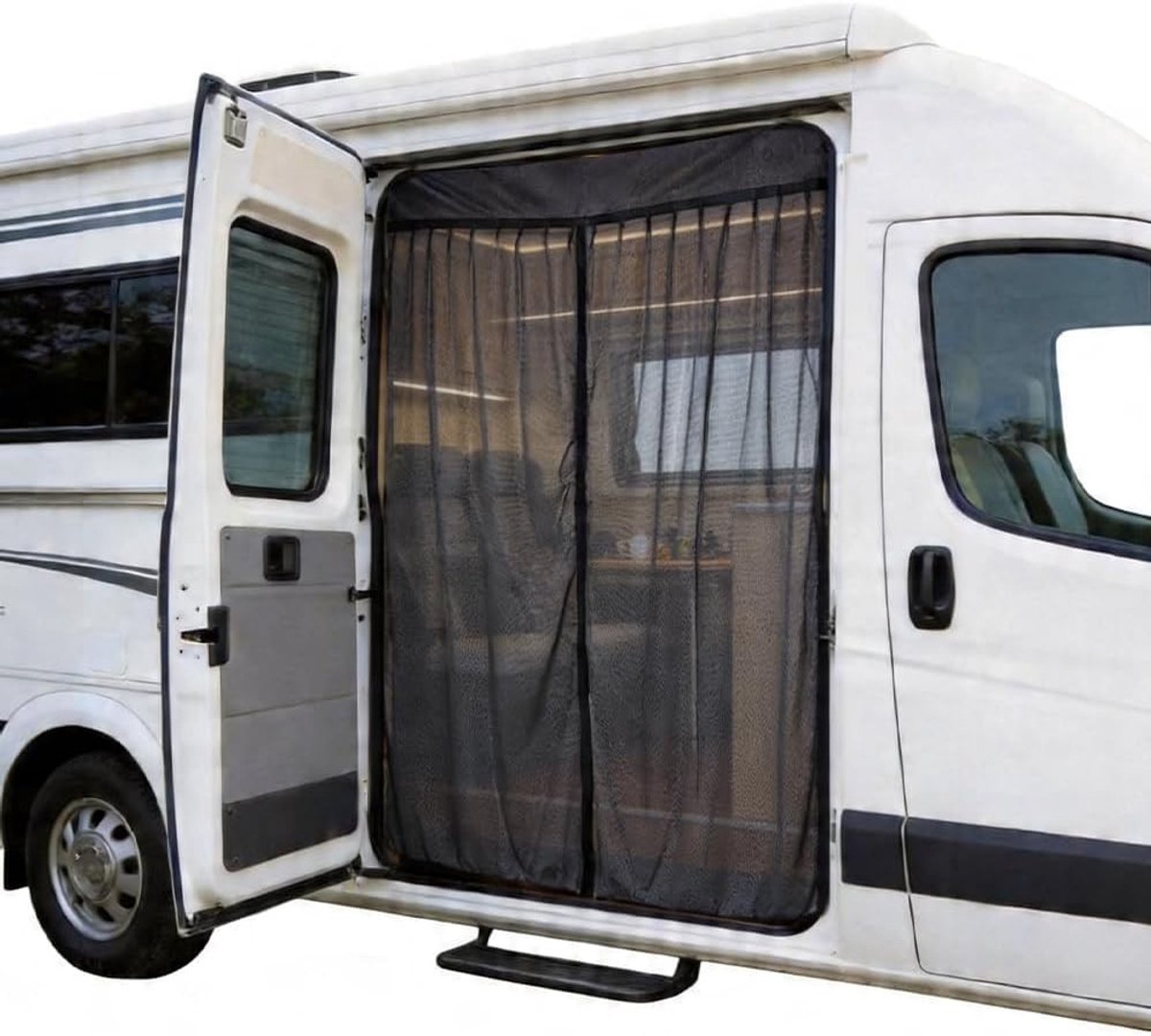 Klamboe voor bestelwagens met magnetische sluiting, 155 x 130 cm, insectenbescherming, muggennet, zonwering en privacybescherming voor campinggebruik