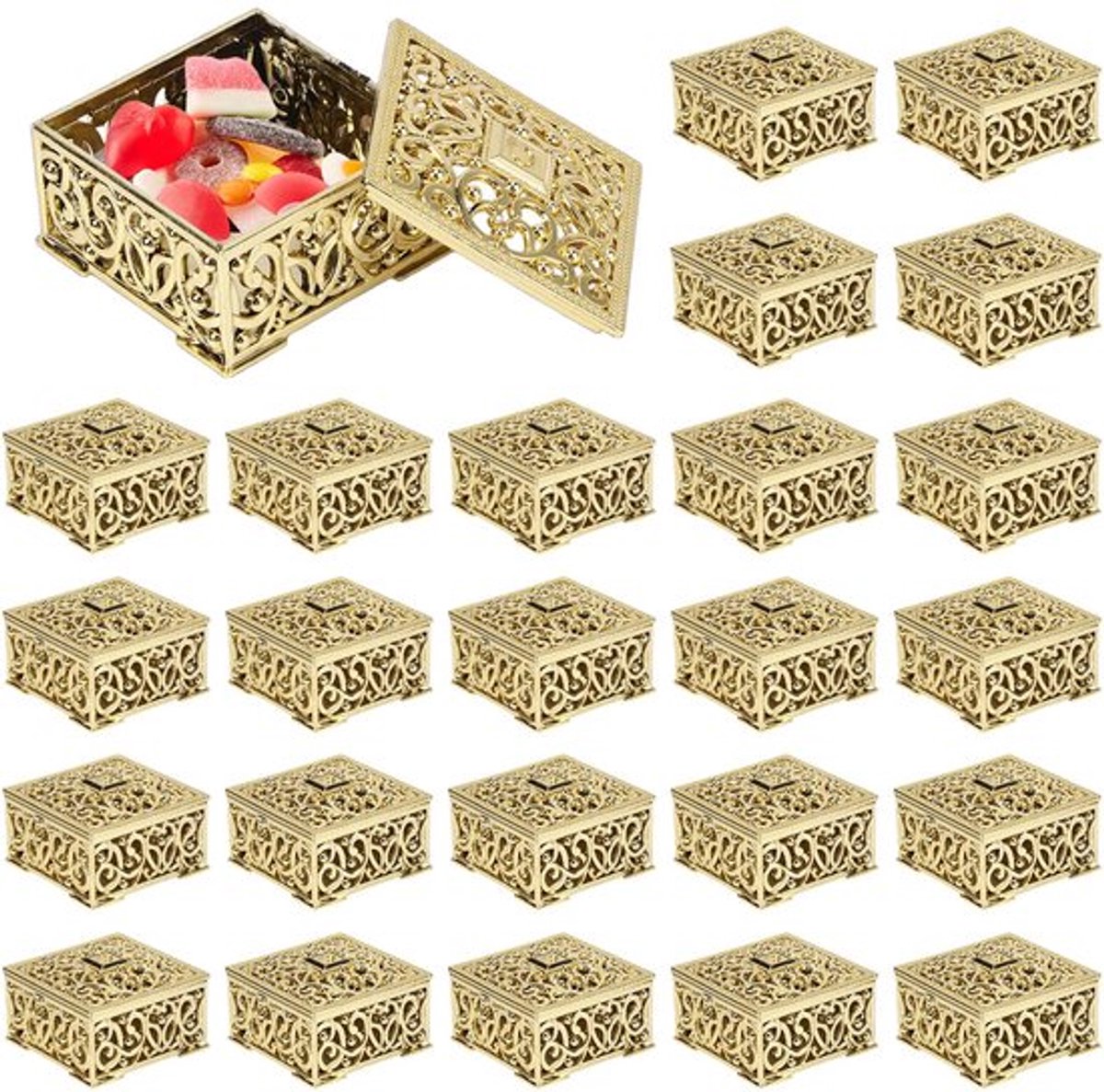 Bruiloftsgeschenkdozen 24 Stuks - Kunststof Mini-uitholling - Gouden Snoepdozen