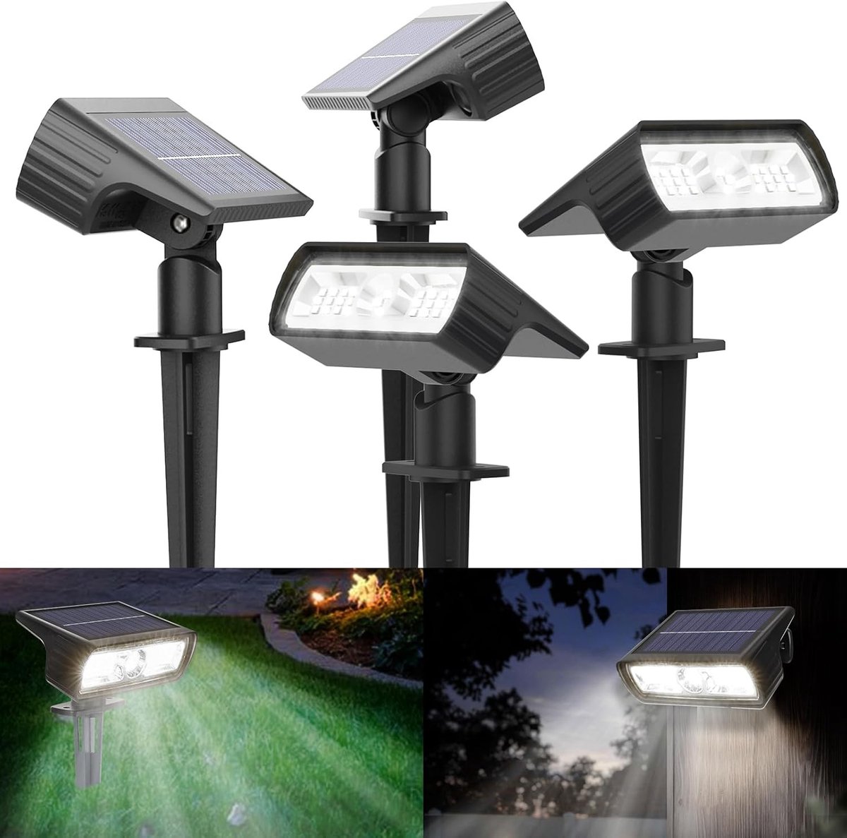 Solarlampen voor buiten, 6500 K koud wit, 4 stuks, IP65 waterdicht, energiezuinig, voor terras en oprit