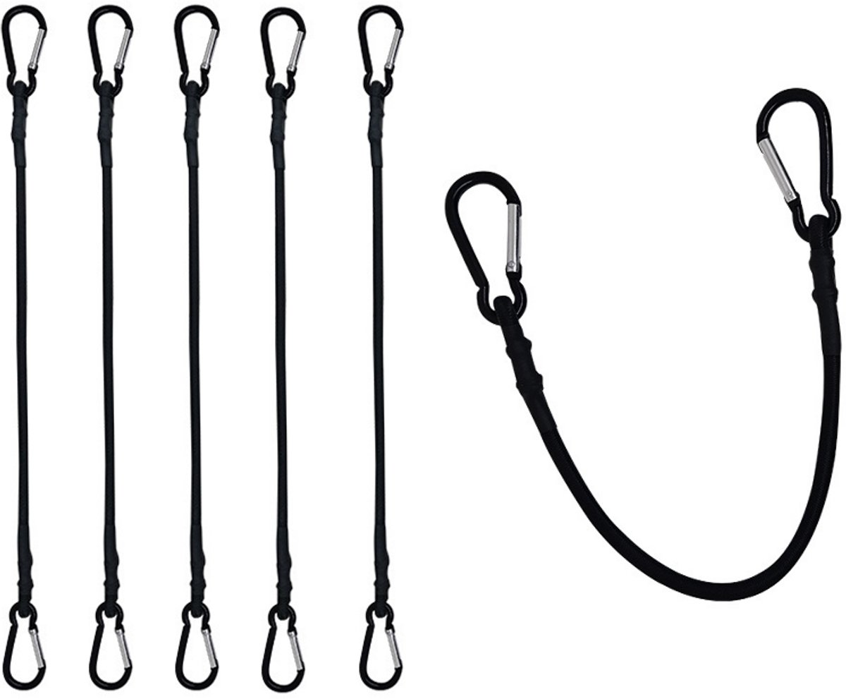 Bagagespinnen - 6 stuks - 30 CM - Snelbinders Fiets - Universeel - Bagagebinder met Karabijnhaak - Touw Diameter 8MM - Spanbanden - Latexzijde - Elastisch Elastiek Voor Koffer - Voor Het Vastzetten Van Zeilen - Zwart