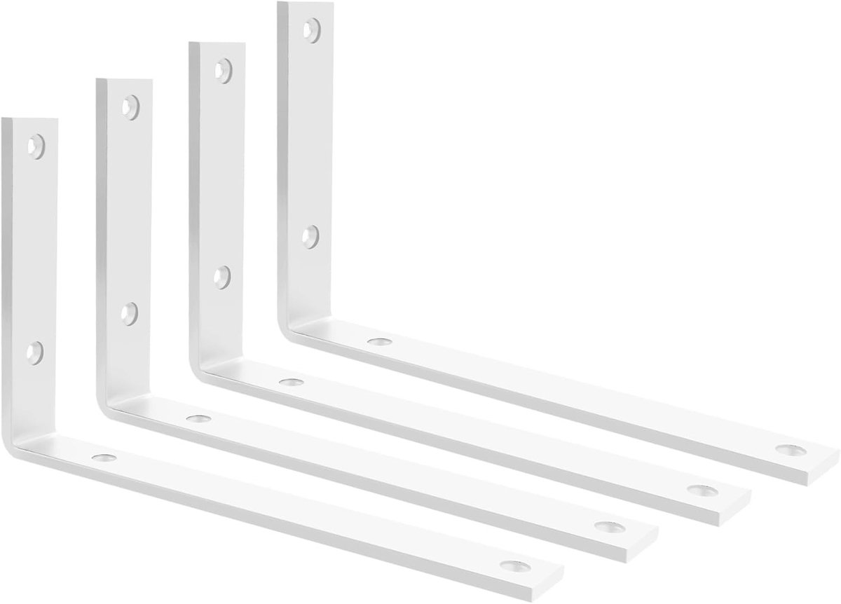 Stevige Hoeksteunen voor Planken - 5mm Dikke Metalen L-Beugels voor Wandmontage, 250mm x 150mm, Set van 4 voor Houten Planken en Ondersteuning