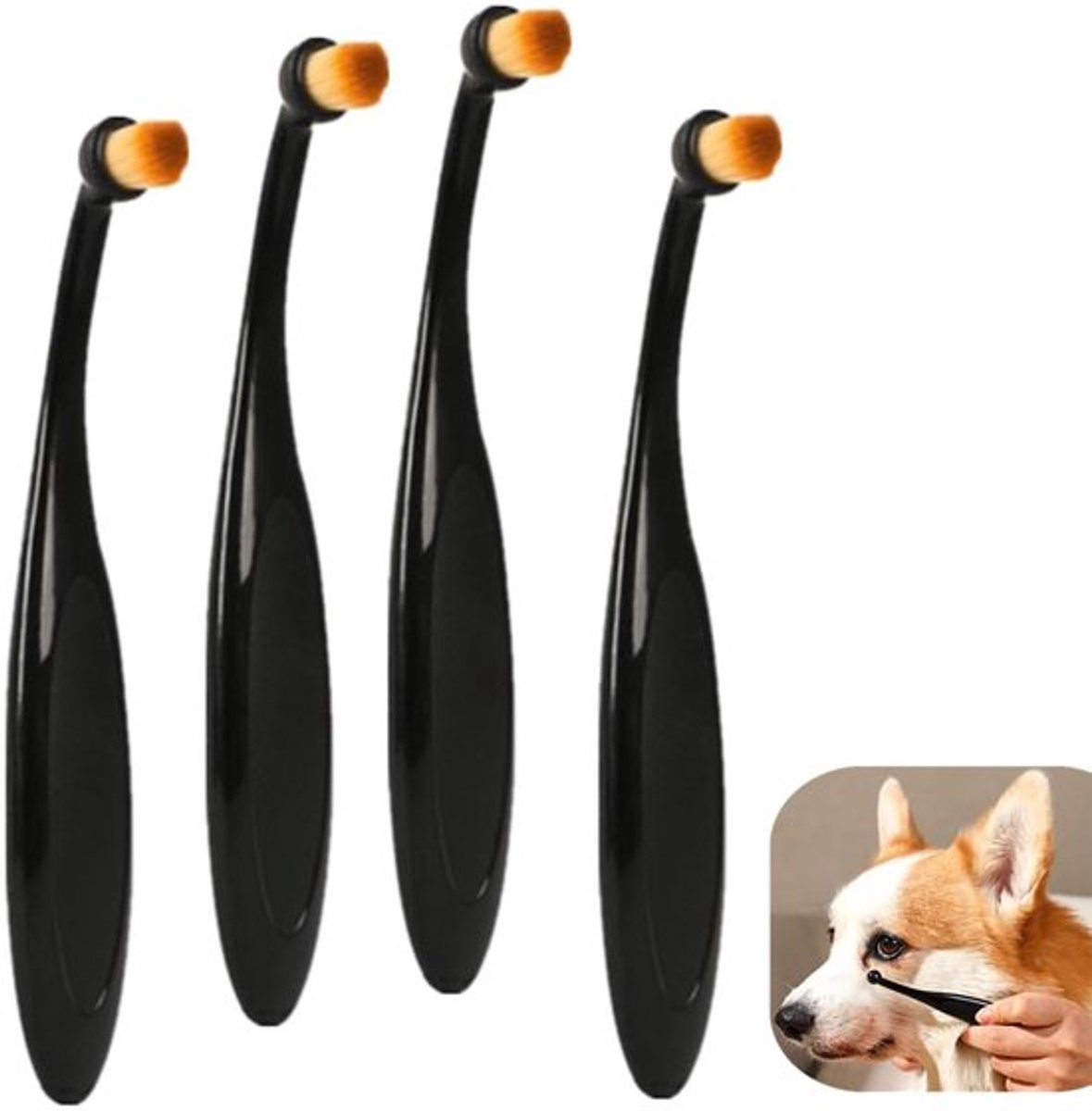 Poeder Applicator Borstel voor Honden en Katten, 4 Stuks Tear Stain Verwijder Borstel Wasbaar Superfine Vezel Lange Tapered Haren voor Veilige Toepassing Tear Stain Poeder