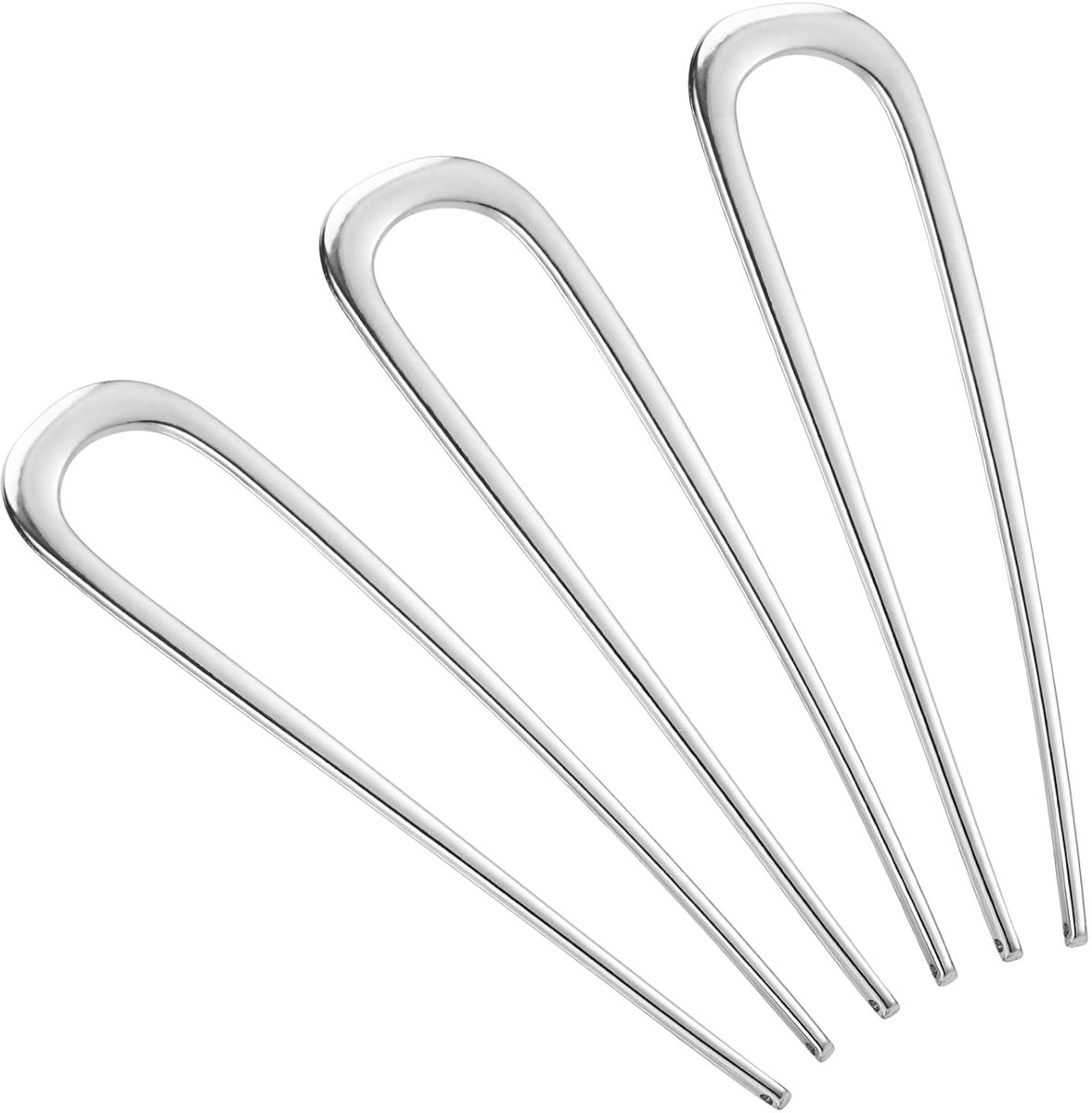 3 Stuks U-vormige Metalen Haarspelden - 5 Inch - Zilver - Voor Franse Knotten en Opsteken - Schadevrij en Comfortabel