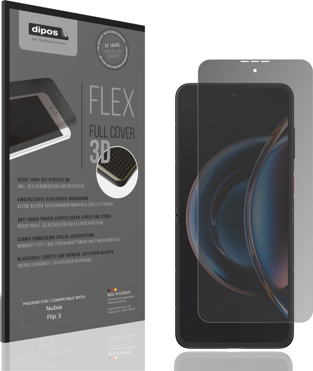 dipos FLEX – Matte Privacy Screenprotector geschikt voor Nubia Flip 3 Innenseite | Volledige Schermbescherming | Case-Friendly