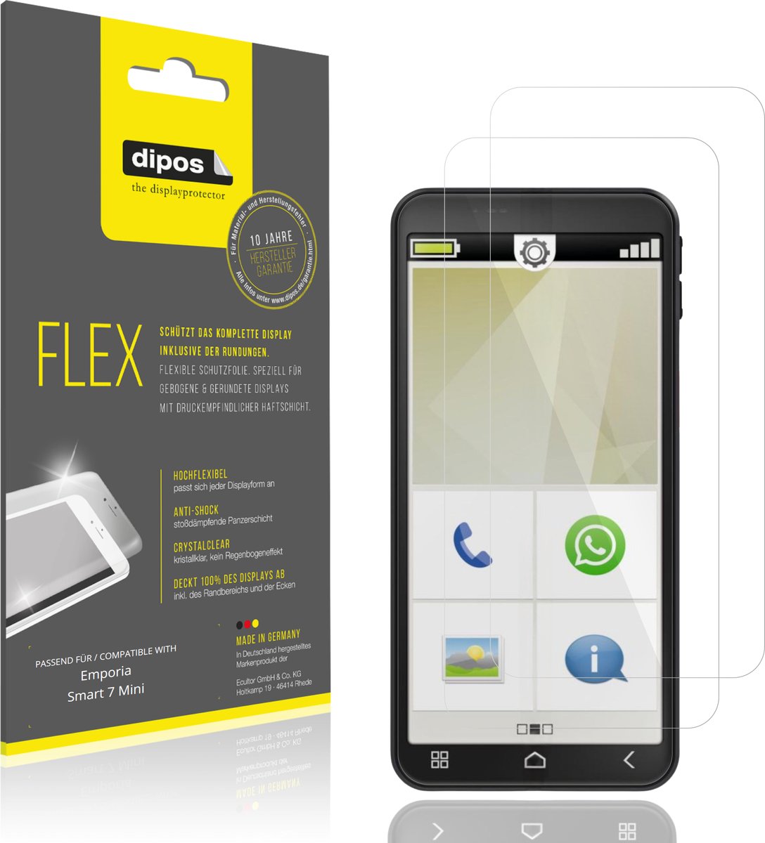 dipos – 2x Beschermfolie geschikt voor Emporia Smart 7 Mini | 3D Full Cover Screenprotector | 100% Passend