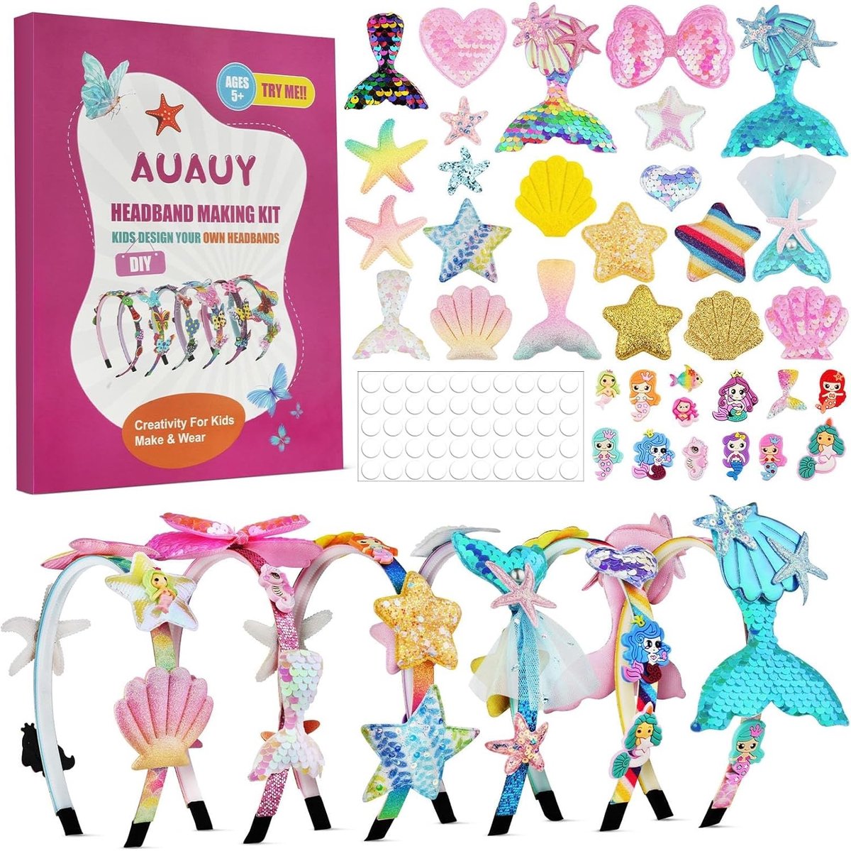 Schattige DIY Haarbanden Maakset voor Vrouwen 15+, Creatieve Accessoires met Zeemeermin Thema, Perfect als Verjaardagscadeau en voor Modebewuste Vrouwen