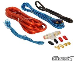 Newsound Aansluitset 20 mm2 voor versterker of actieve subwoofer - bestaande uit 5 meter rode stroomkabel - 80 cm zwarte massakabel - 5 meter RCA kabel + remote - Zekeringhouder + zekering - Vergulde kabelschoentjes