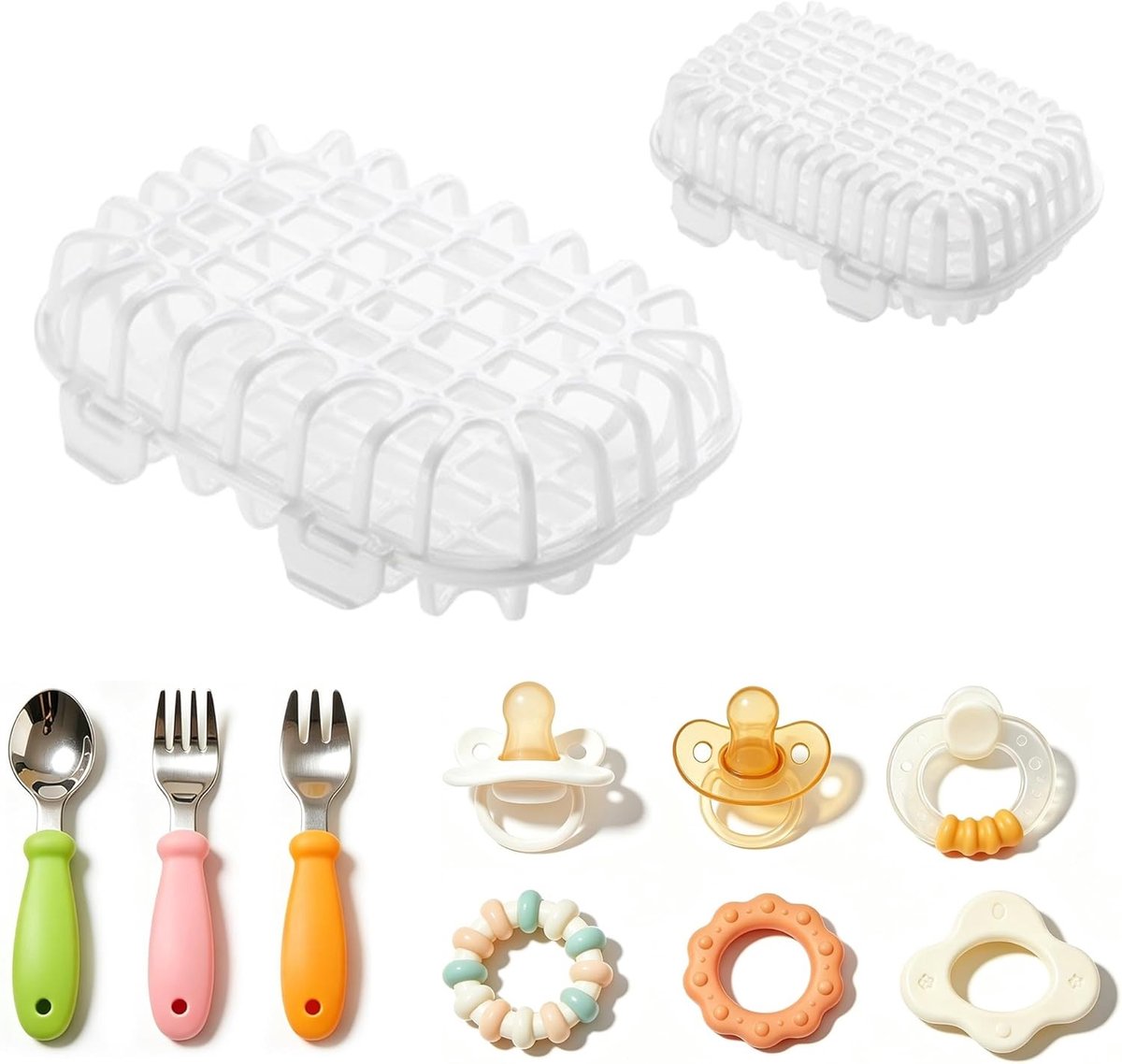 Set van 2 kunststof vaatwassermanden voor kleine onderdelen, bestek, fopspeen en accessoires