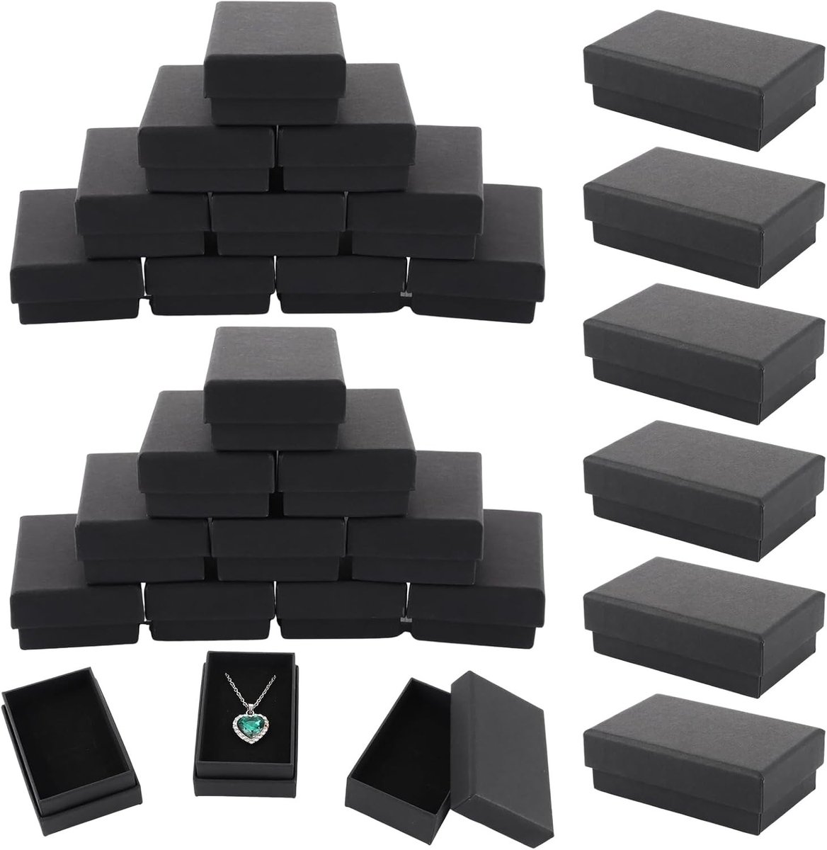 48 Stuks Zwarte Kartonnen Sieradendoosjes, 5 x 8 x 3 cm met Schuim Inzet voor Ringen, Oorbellen en Cadeaus, Ideaal voor Opslag en Verpakking