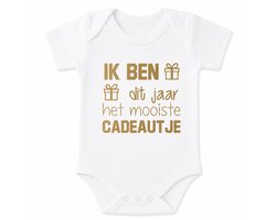 Baby romper met tekst-zwangerschap aankondiging | ik ben dit jaar het mooiste cadeautje | korte mouw | wit goud | maat 62/68 | geboorte kraamcadeau cadeau eerste Moederdag liefste mama Vaderdag papa