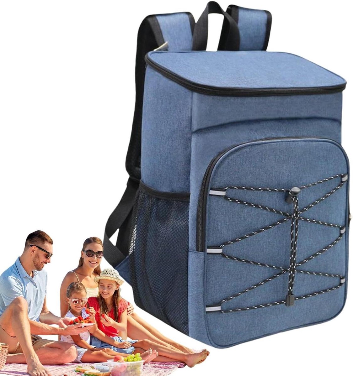 Koelrugzak - Gekoelde tas - Picknick en reizen - Lekvrij en geïsoleerd - 27 x 18 x 40 cm - Donkerblauw