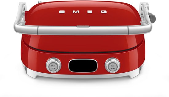 SMEG MGF01RDEU Contactgrill - Multifunctionele Grill & Wafelijzer - 2000W - Verwisselbare Platen - PFAS-vrije Keramische Coating - BBQ- & Ovenfunctie - '50s Style - Rood