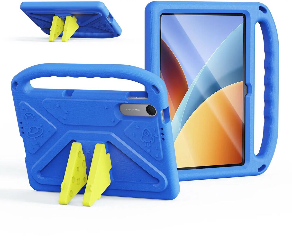 Dux Ducis PUFF Geschikt voor Xiaomi Redmi Pad 2 - Kinder Tablethoes - Kindvriendelijk met Handvat - Beschermhoes Kinderen - Shockproof met Standaard - Blauw