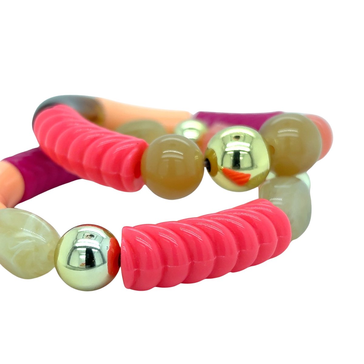 Pat's Jewels Armbanden - Armband Dames - Statement Armband - Tube kralen - Elastiek - Roze - Set van 2 stuks