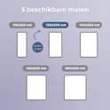 Overzicht van 5 beschikbare maten voor CozySense matrassen, waaronder 120x200 cm.
