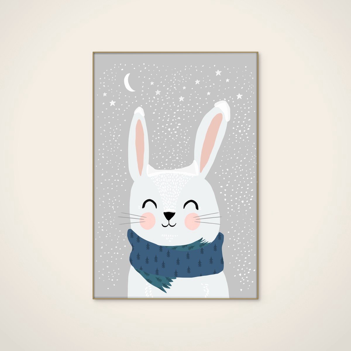 Akoestisch schilderij - 80 x 120 cm - Winter Bunny Bliss van Treechild - Abstracte wanddecoratie - goud textielframe