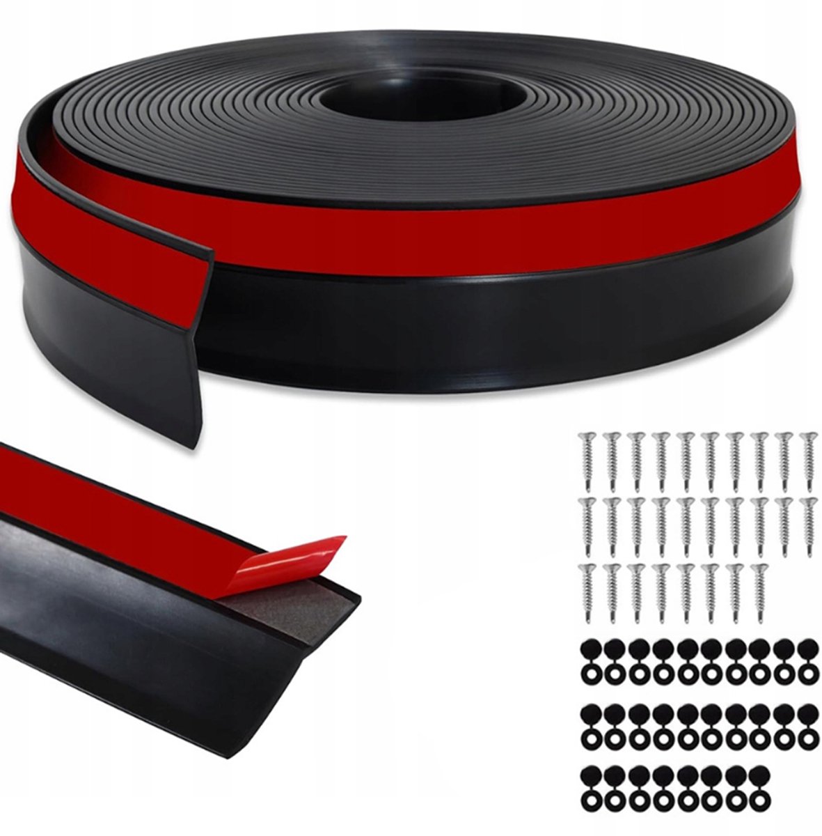 Afdichtingsstrip voor garagedeuren - 8,02 meter - Inclusief 30 schroeven + 30 moeren - Multifunctionele rubberen afdichtingsstrip voor de onderkant - Weerbestendige afdichtingsstrip - Afdichtingsset met spijkers - Zwart