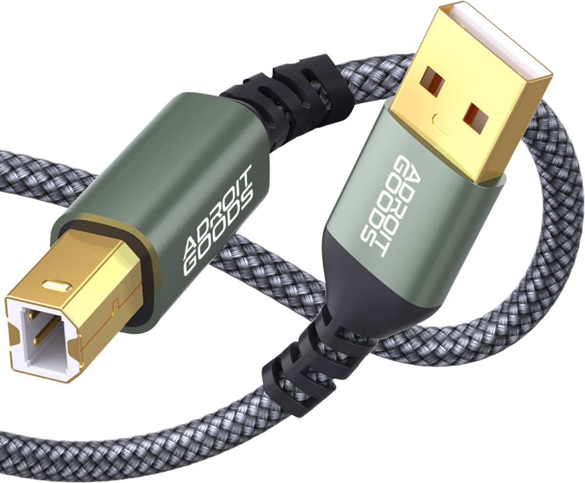 AdroitGoods USB-A naar USB-B Printerkabel 480Mbps High Speed USB 2.0 Printer Kabel Duurzaam Gevlochten Stabiele Verbinding Plug & Play grijs 1 m