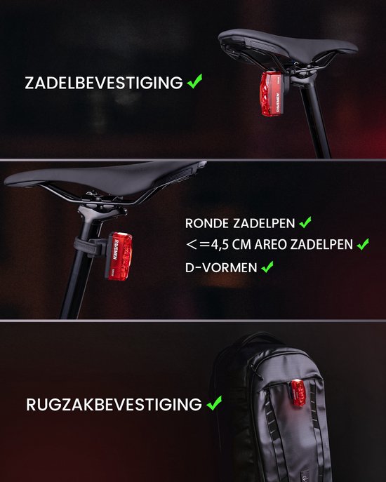 RAVEMEN TR150 Fiets Achterlicht 150 Lumen-Veiligheidslicht voor Dag- en Nachtritten-USB-C Oplaadbaar Fiets Achter-IPX6-6 Verlichtingsmodi — afbeelding 5