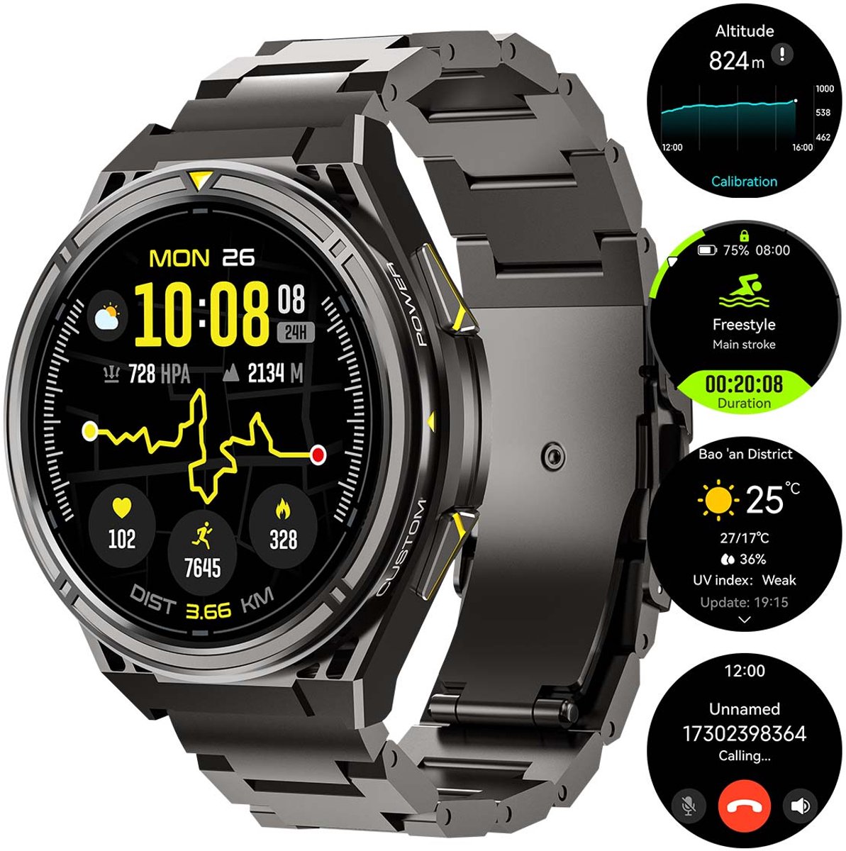 CUBOT GT5 - Smartwatch - Sporthorloge - Heren en Dames - Health - Stappenteller - Hartslagmeter - Saturatiemeter - Belfunctie - 100+ Sportmodi - Kompas - Zaklamp - 1,43" AMOLED - Geschikt voor iOS/Android - Zwart