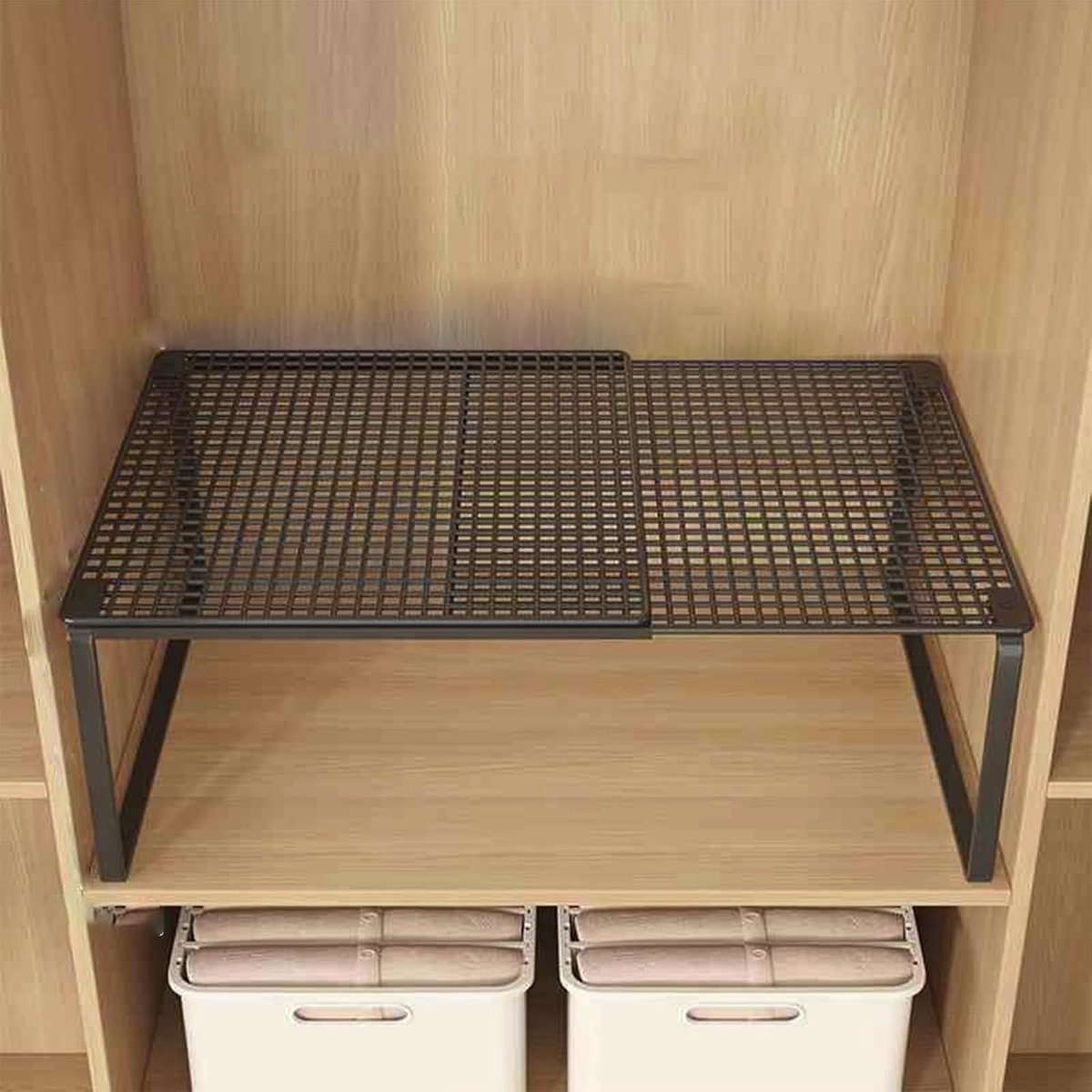 Uitschuifbaar Opbergrek voor Aanrecht en Kast - 38-62 cm - Stapelbaar en Verstelbaar - Zwart - Geschikt voor Keuken en Voorraadkast