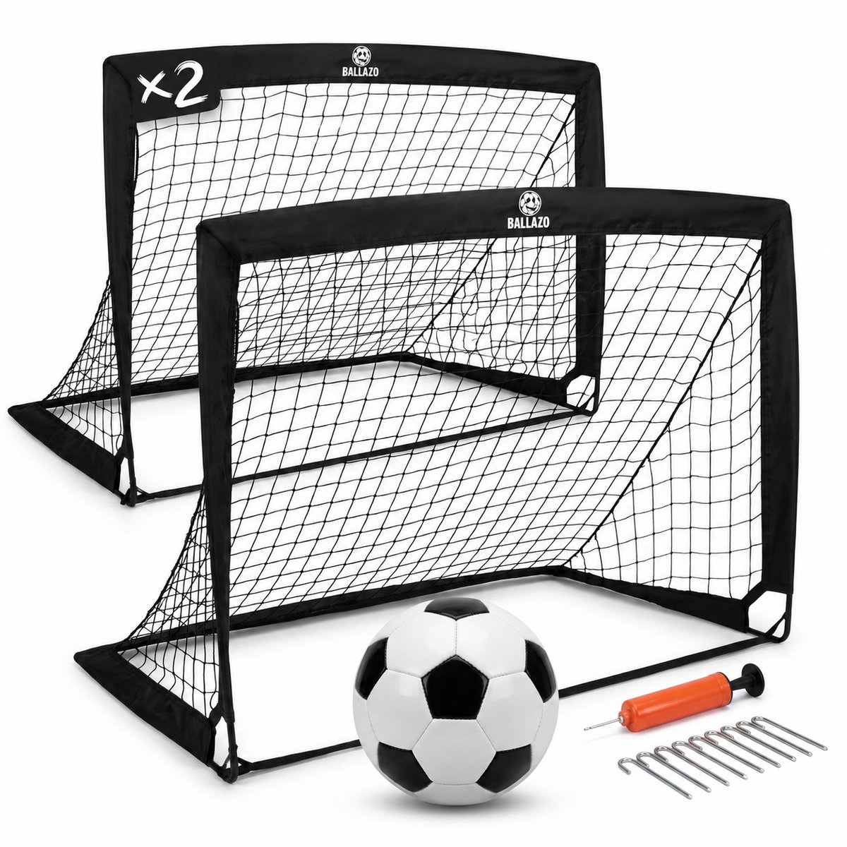Ballazo Voetbaldoeltjes Set van 2 - Inclusief bal - Voetbal goal - Kinderen - Opvouwbaar - 120 x 90 cm - 2 stuks - Zwart