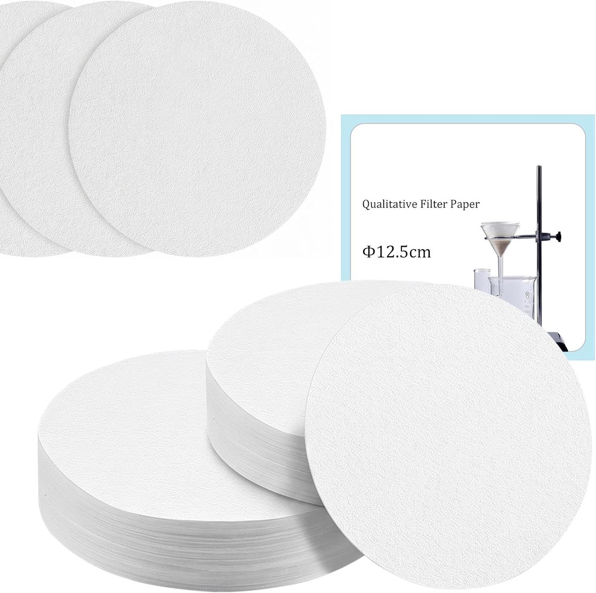 200 stuks rond wit laboratoriumfilterpapier, 12,5 cm diameter, ideaal voor chemische analyses, deeltjesafscheiding en koffiefiltergebruik