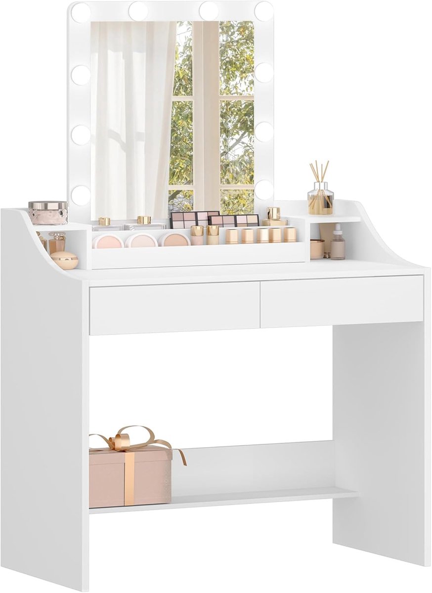 Hzuaneri 80cm Kaptafel met Ledverlichting, Instelbare Helderheid,Wit