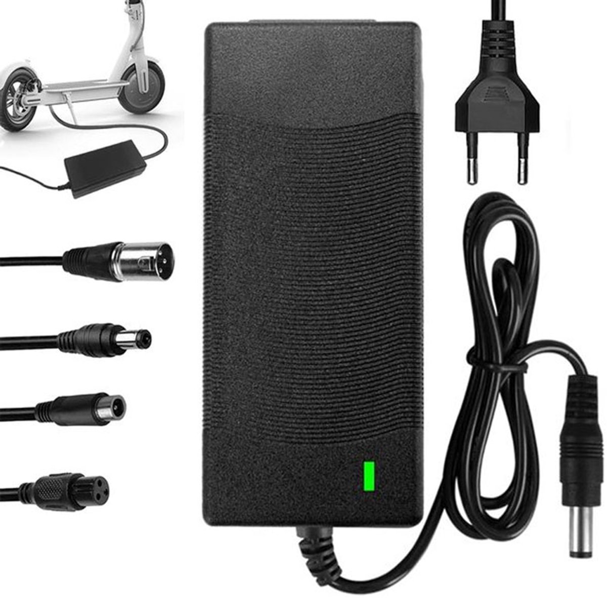 KZQ Scooteroplader - 42V 2A Laadkabel voor balansscooters - Laadkabel voor elektrische scooters - Balansscooteroplader met 4 aansluitingen - Fietsoplader - Zwart