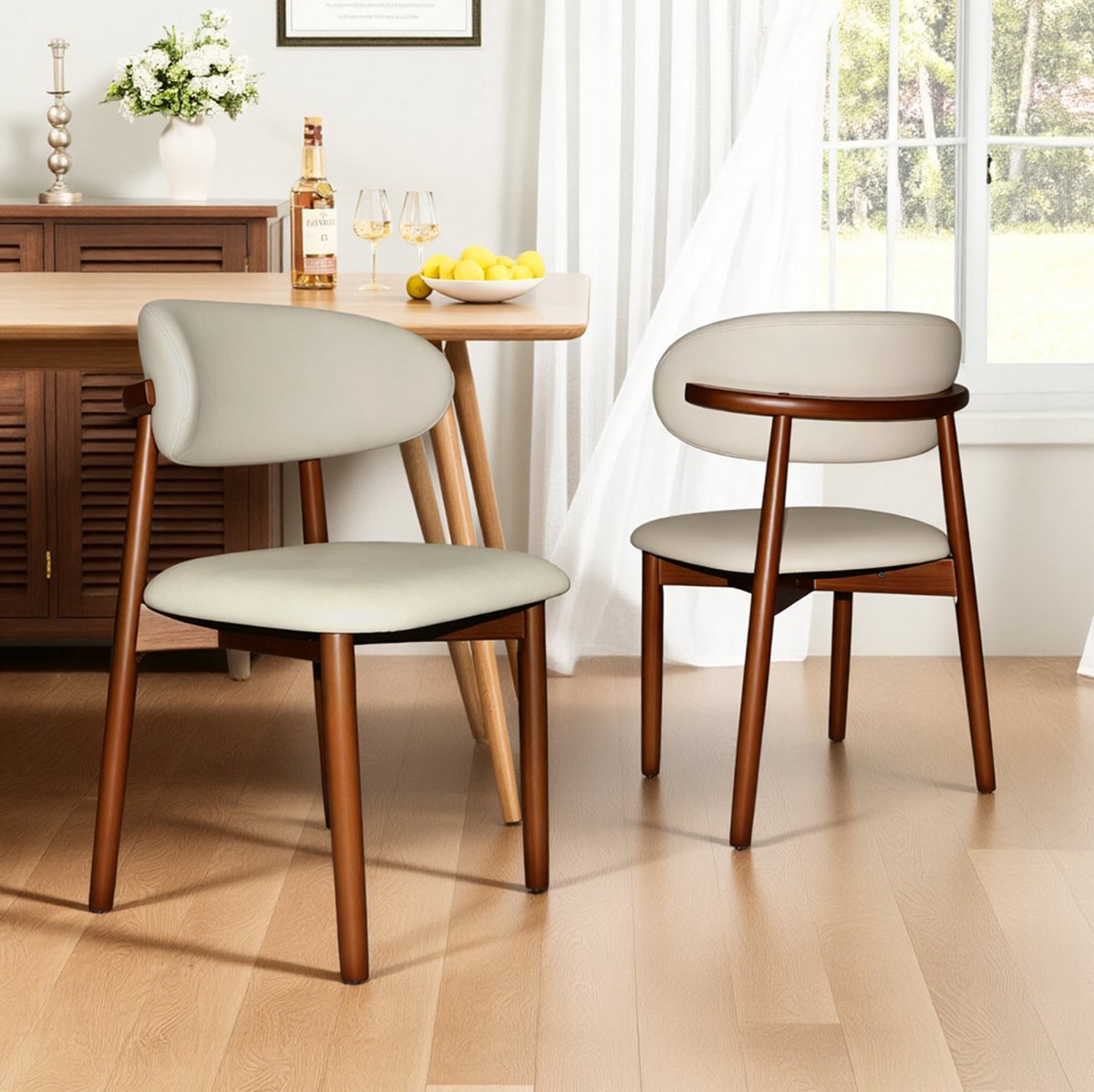 STILVORA Eetkamerstoel Set Van 2 - Ergonomische Rugleuning En Gevoerde Zitting - Voor Eetkamer Keuken En Woonkamer - Hout - Walnoot En Wit Walnut
