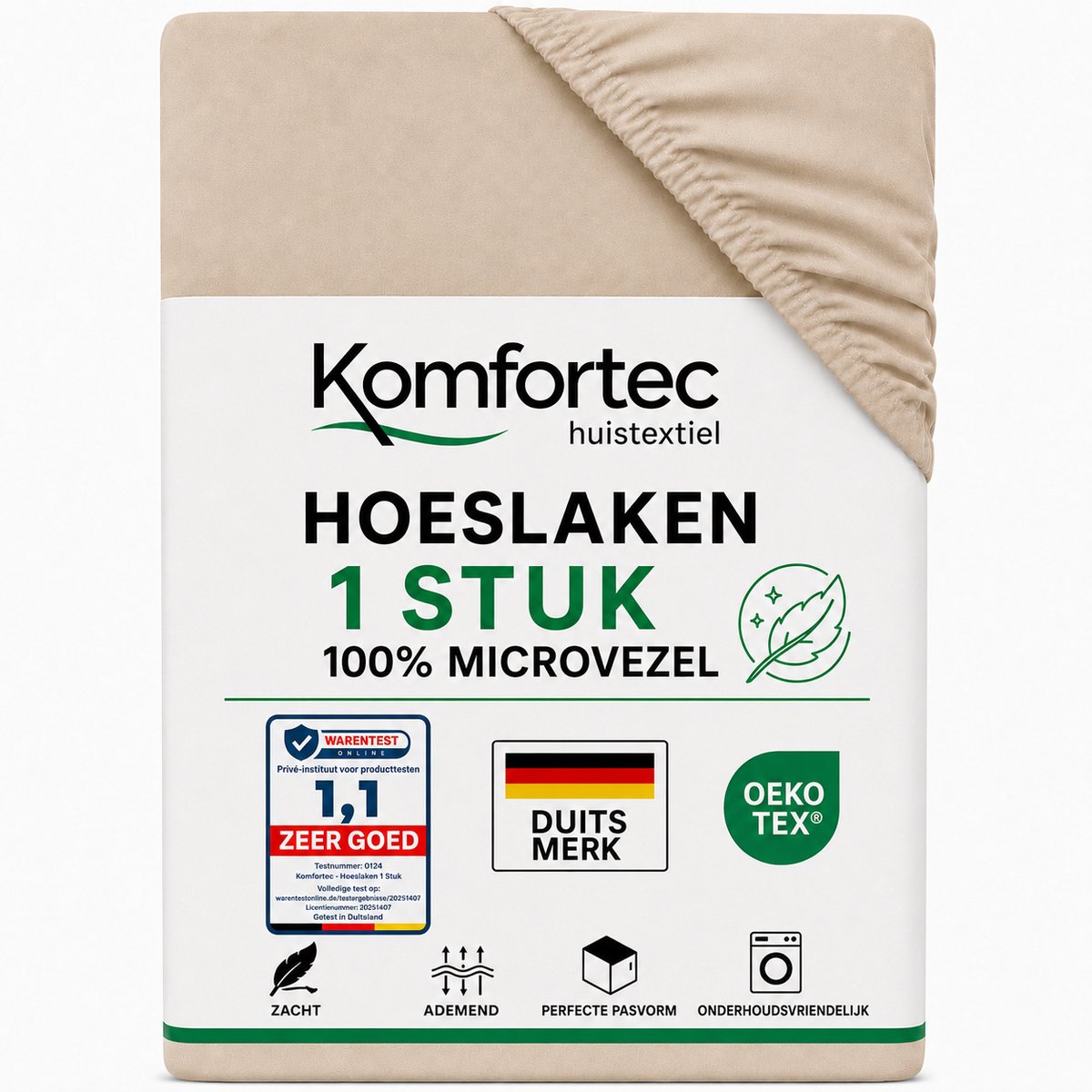 Komfortec Hoeslaken 90x200 cm - tot 30cm Matrashoogte - Rondom Elastiek - Beige