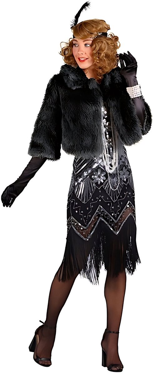 20's Charleston Faux Bontjasje Zwart - Maat M