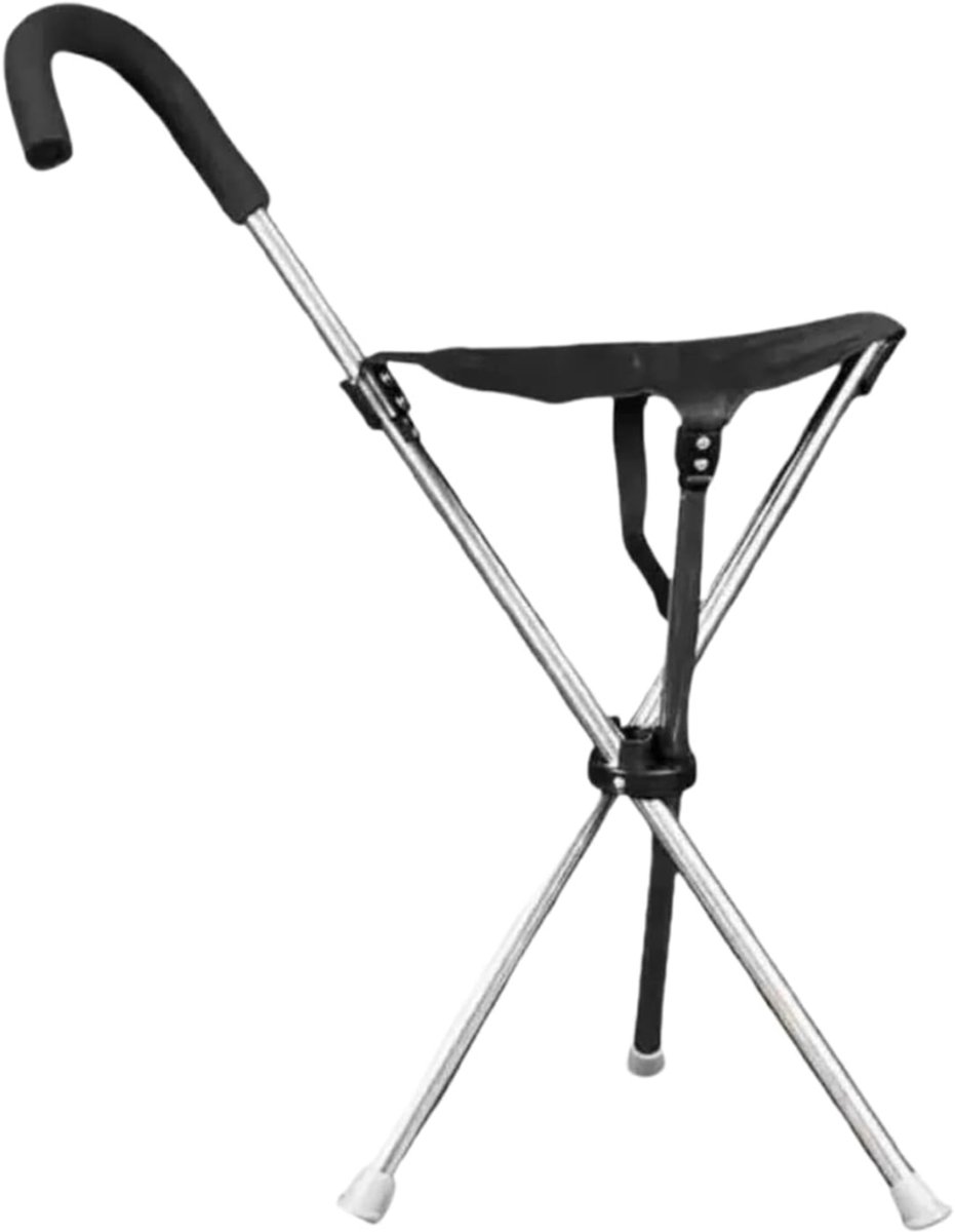 CLVP® Wandelstok met Zitje - Opvouwbare Stoel - Rustmomenten Onderweg - Zwart met zilver
