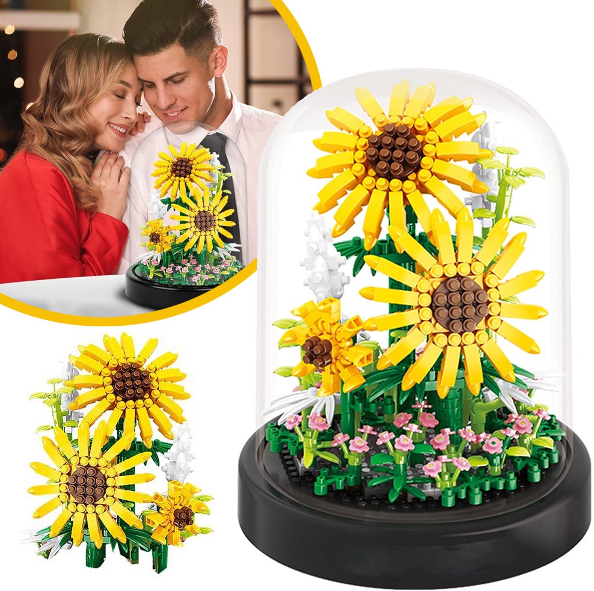 545 Stuks Bloemenboeket Bouwset - Zonnebloem Mini Bouwblokken Set - Botanische Bloemencollectie Voor Huisdecoratie