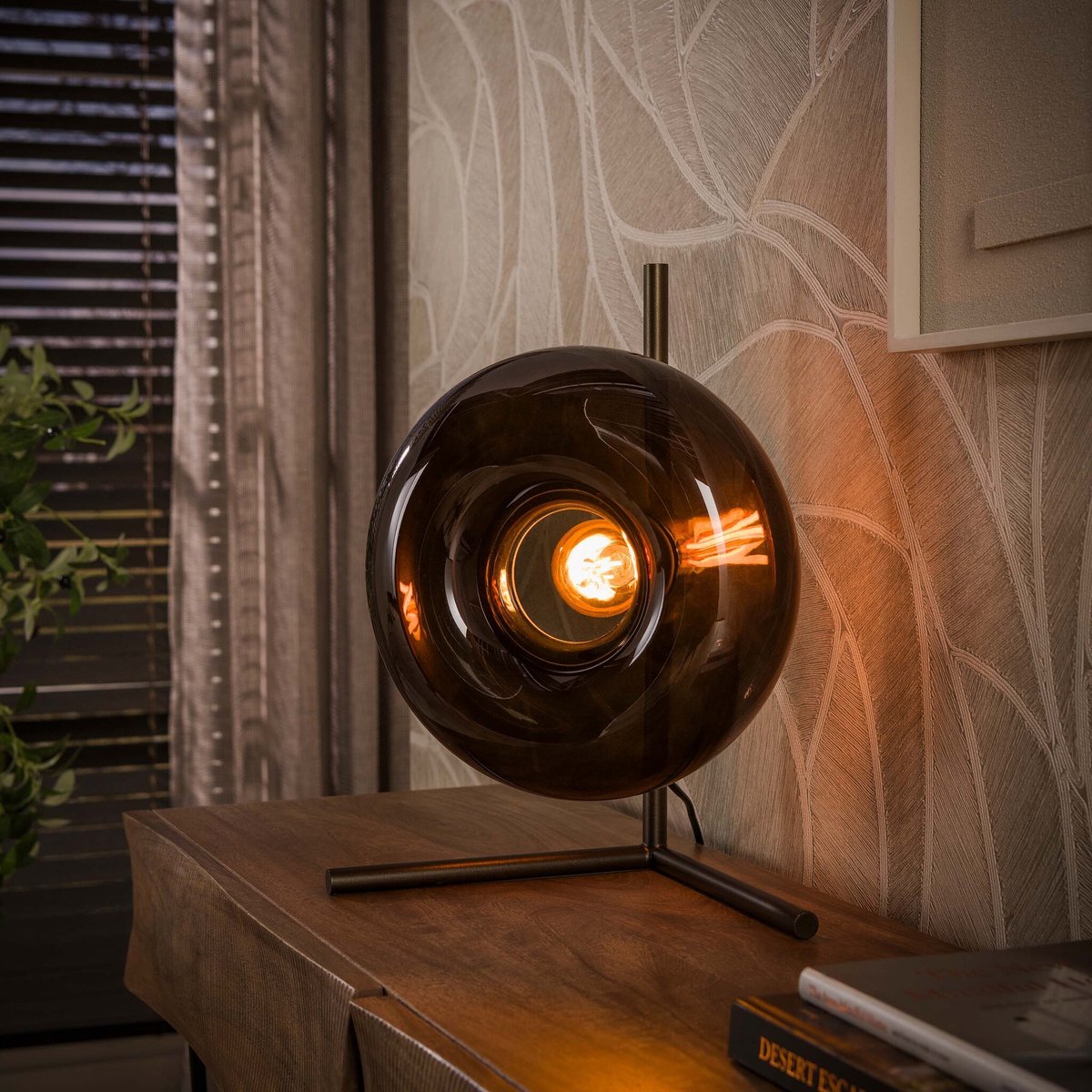 PS-Collection Tafellamp Bruin Glas Metaal 1-lichtpunt - Soll - tafellamp slaapkamer, tafellamp industrieel, tafellampen woonkamer, tafellamp zwart, tafel lamp, tafellamp slaapkamer industrieel, tafellampje