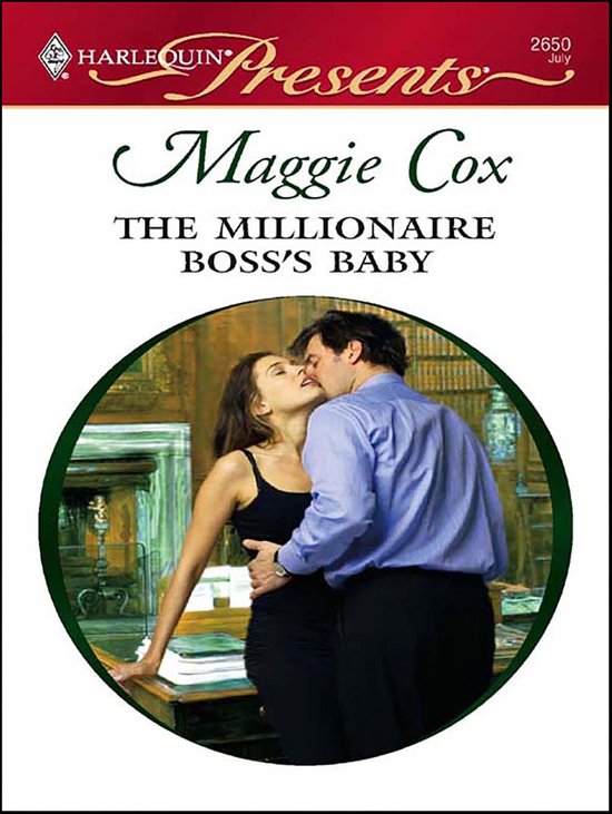 Boekomslag van Harlequin Presents: The Millionaire Boss's Baby met een koppel dat kust in een studeerkamer.