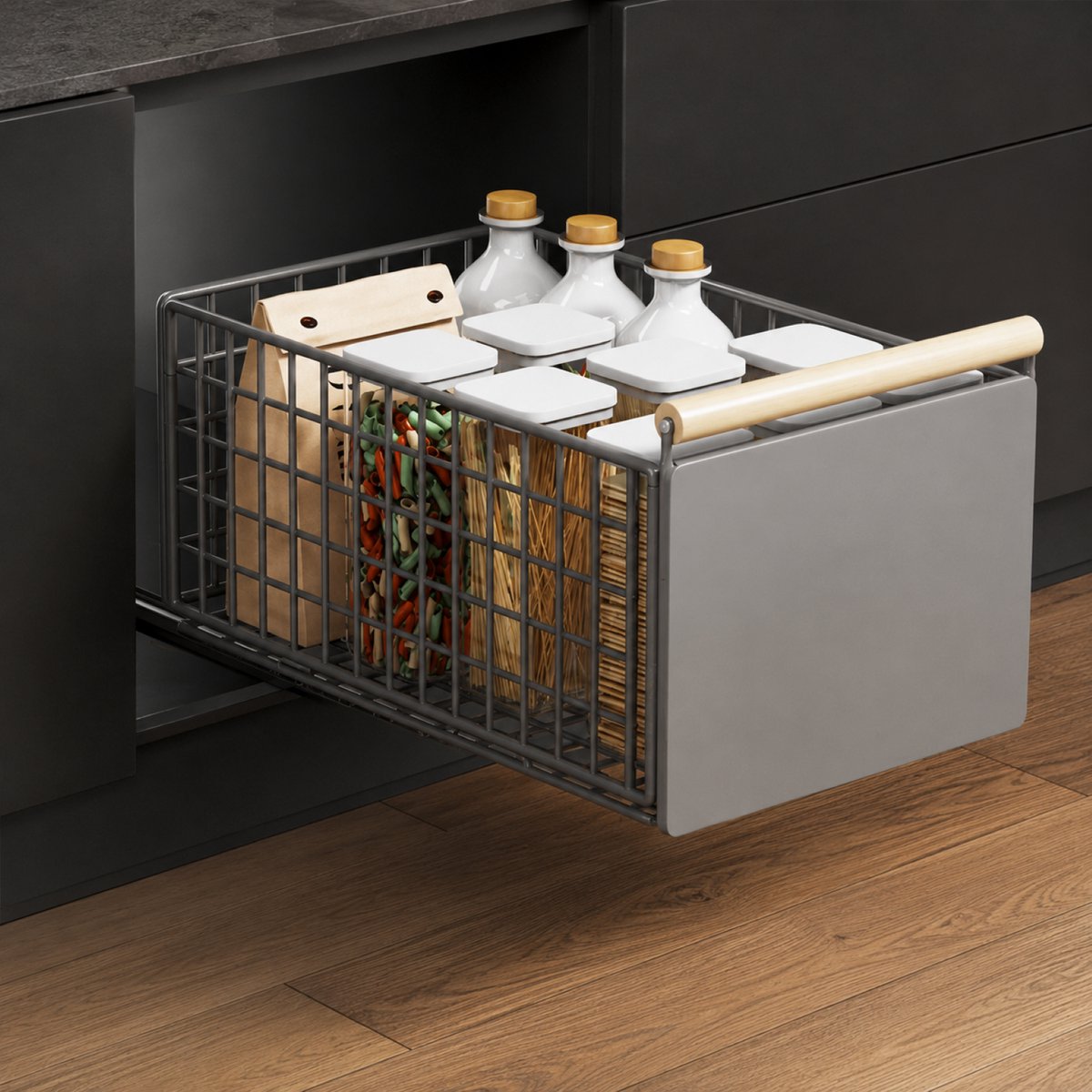 OUYLAF XL Opberglade Voor Onder De Gootsteen, Uittrekbare Lade organizer, Telescopische lade, Opbergplanken voor keukenkasten, 39.5x23.5x19 cm, Metalen Schuifbare Opbergmand Voor Keuken, keukenkast organizer grijs