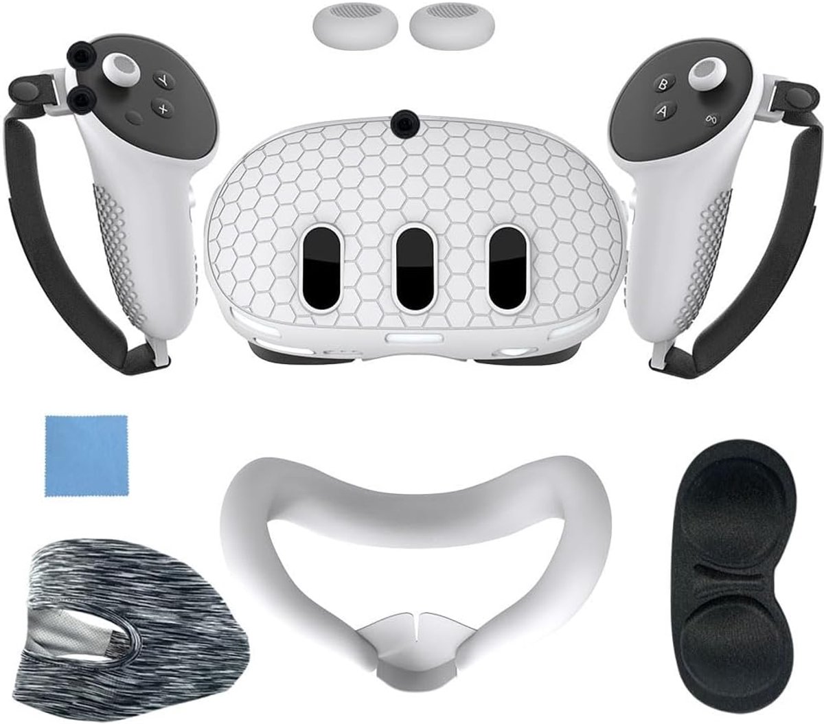 LISM-VR-beschermhoes Geschikt voor Meta Quest 3 - Wit siliconen - Accessoires - Comfortabel en beschermend wit - 7-delige set