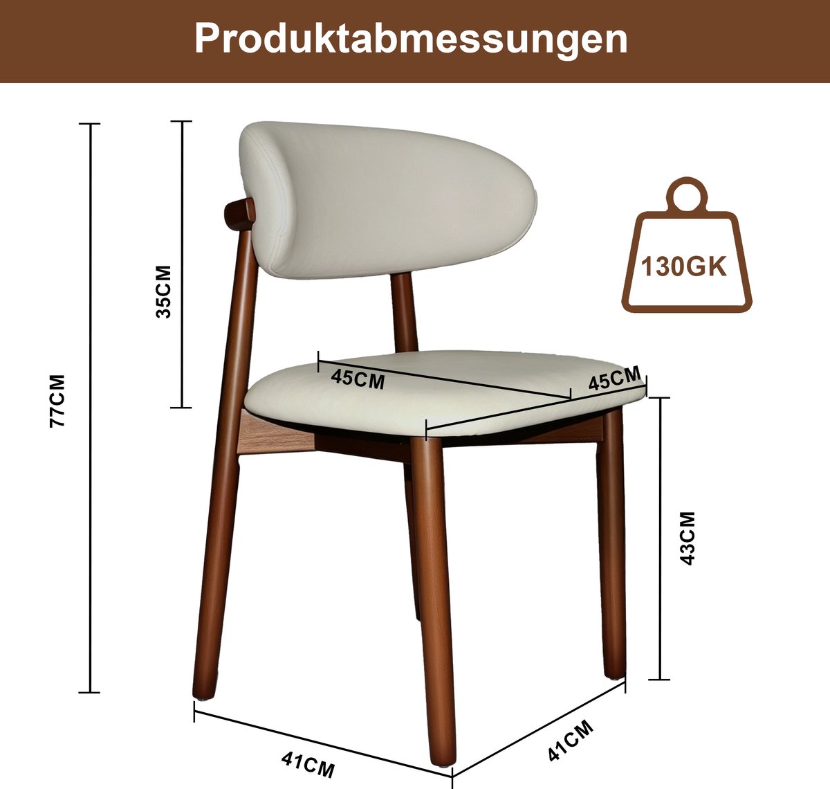 OKWISH Eetkamerstoel - Set Van 2 - Ergonomische Rugleuning - Dikke Zitting - Kunstleer - Walnoot Walnut